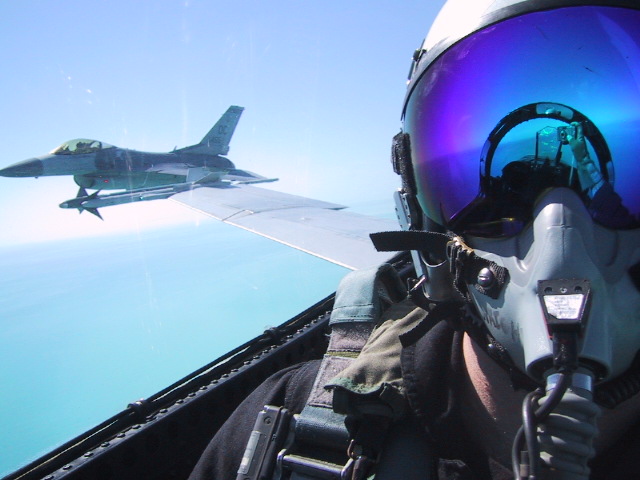 Anthony Wright leads an F16 back to Key West.