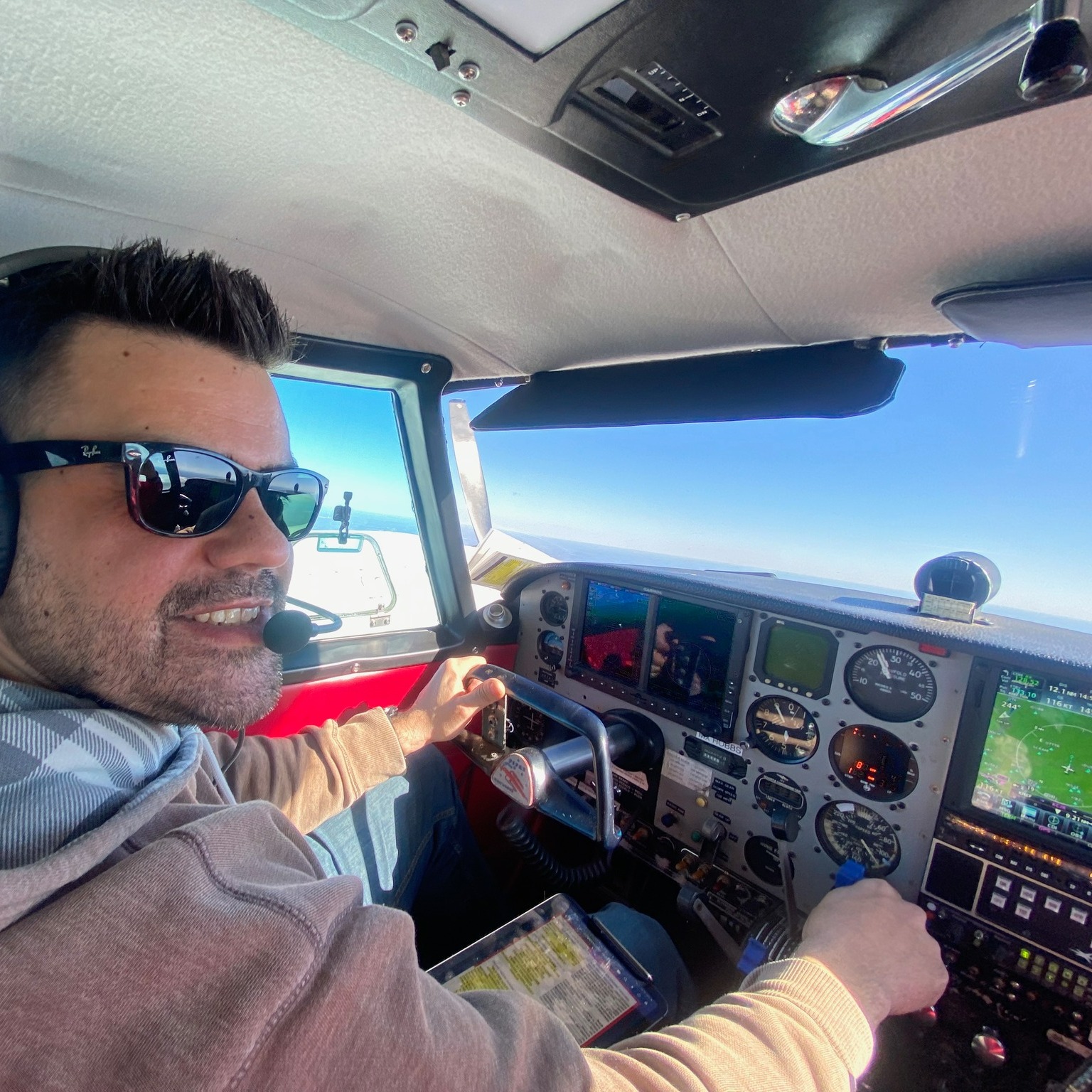 Multi Engine student flying with one engine sopped. Still smiling.