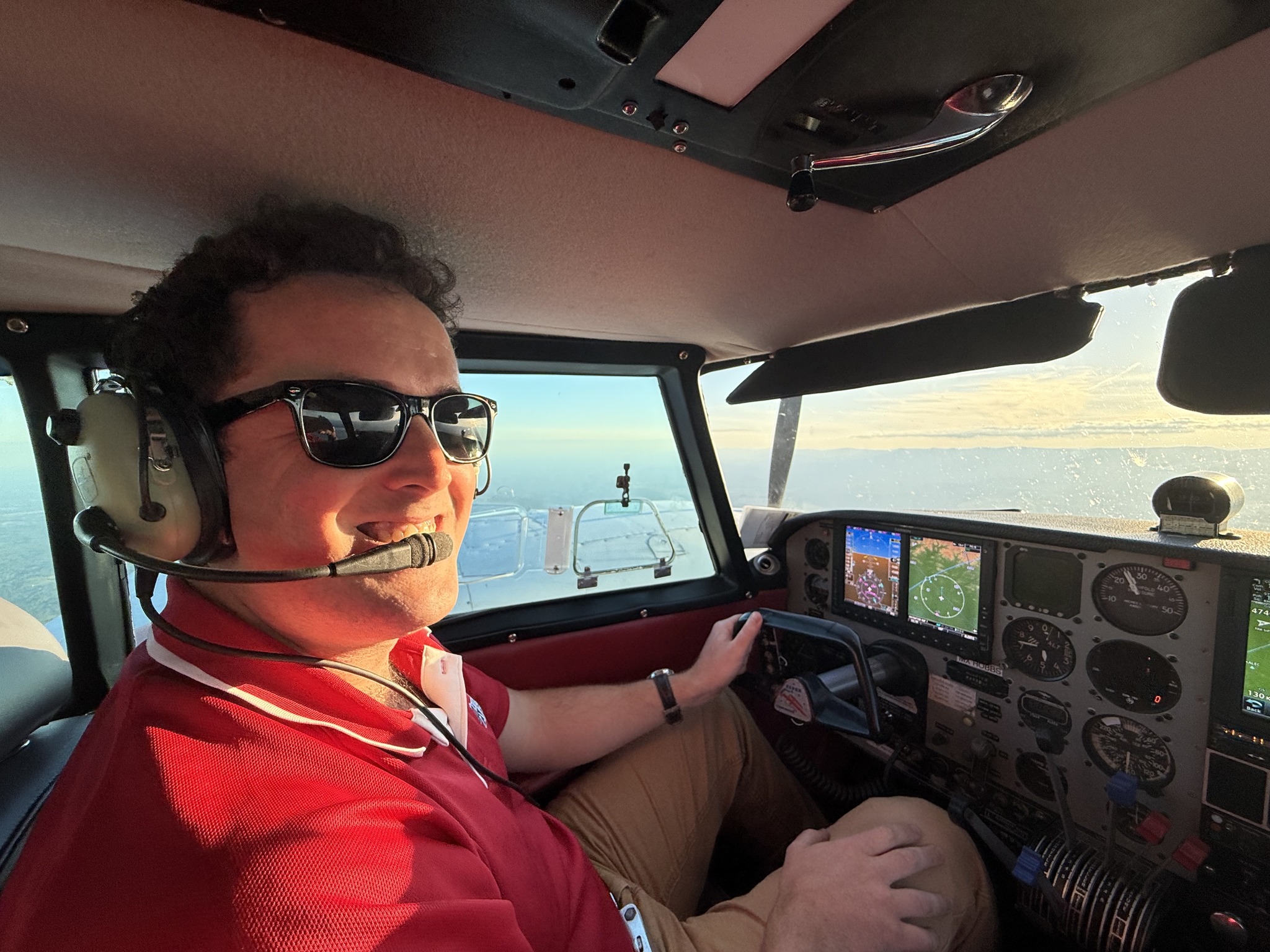Multi Engine student flying with one engine sopped. Still smiling.
