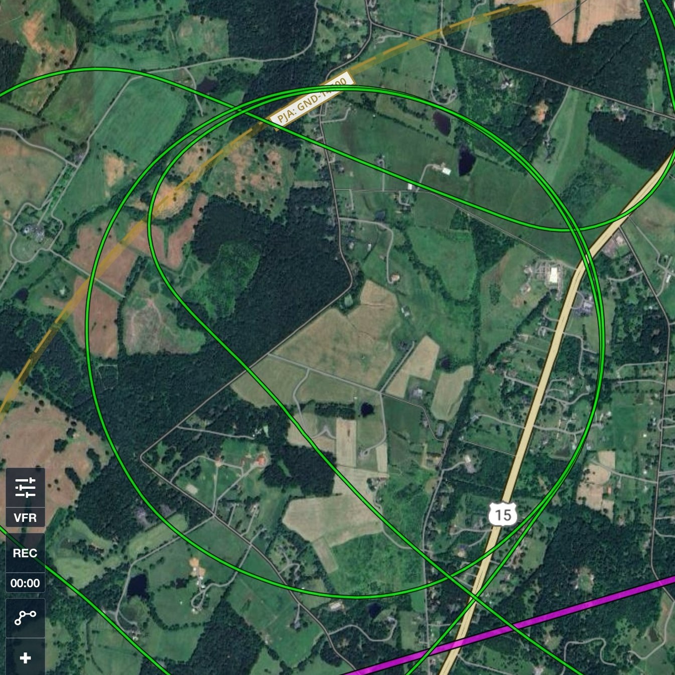 Diagram of a flight path; perfect circle.