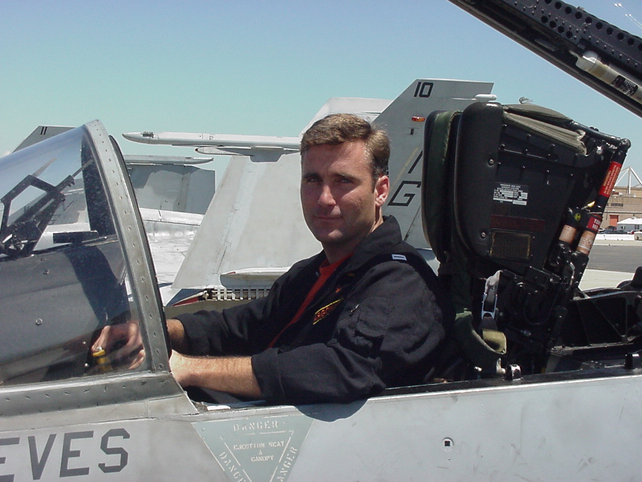 Tony Wright in the cockpit of an F/A-18.